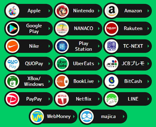 買取きゃべつ対応ギフト券一覧